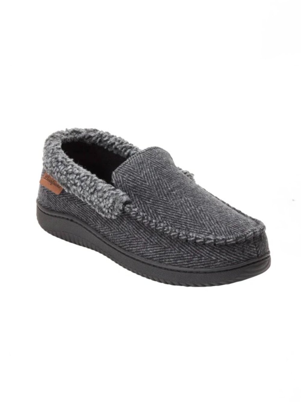 Dearfoams NIB Men's Black Herringbone Memory Foam Slippers S M
